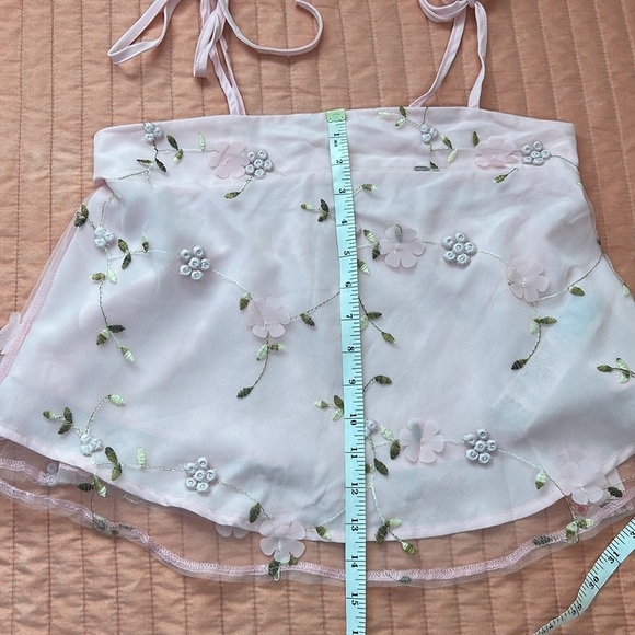 Babydoll Crop Top SHEIN NWT Floral 3D Embroidered Pink size Small - Picture 10 of 13